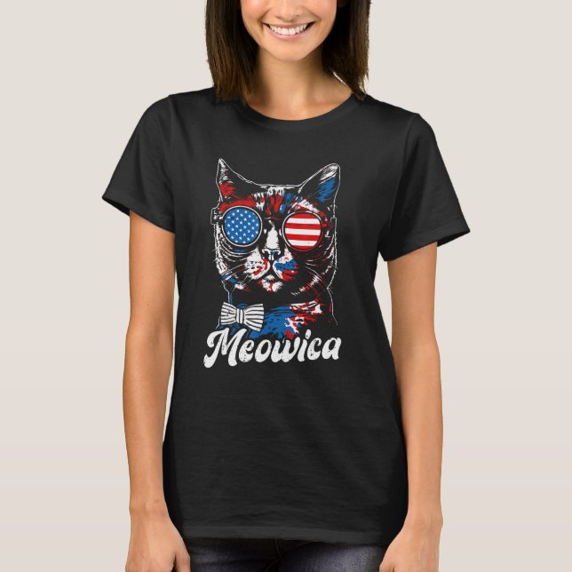 Camiseta 4 de julio Meowica Cat Kitty Patriotic American (Anverso)