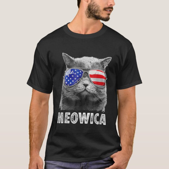 Camiseta 4 De Julio Meowica Merica Hombres Estados Unidos F (Anverso)