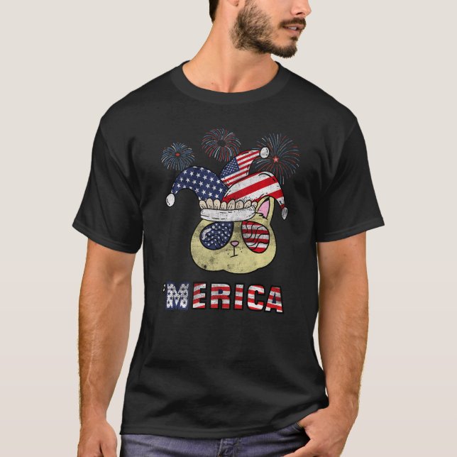 Camiseta 4 De Julio Merica Cat Jester Gorra Usa American Fl (Anverso)