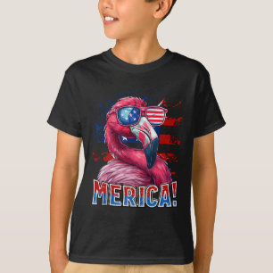 Camiseta 4 De Julio Merica Flamingo Bandera Americana Niños