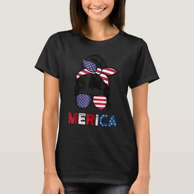 Camiseta 4 De Julio Merica Gafas De Sol Clásico Mamá Mess L (Anverso)