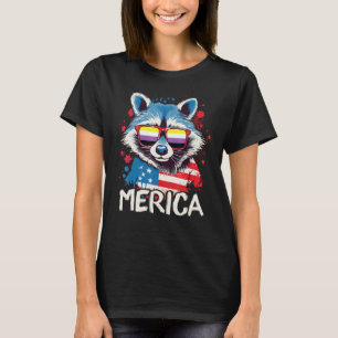 Camiseta 4 De Julio Merica Raccoon Gafas De Sol No Binario
