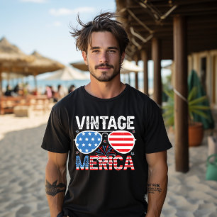 Camiseta 4 de julio, Merica: Retro de bandera norteamerican