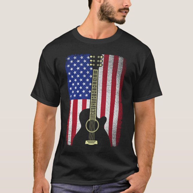 Camiseta 4 De Julio Músico De Guitarra USA Bandera Estadoun (Anverso)