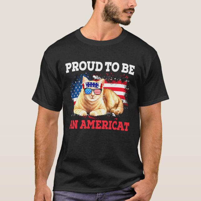 Camiseta 4 de julio Orgulloso de un gato americano de gafas (Anverso)