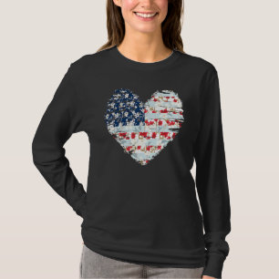 Camiseta 4 De Julio Para Mujeres Bandera Americana Corazón 