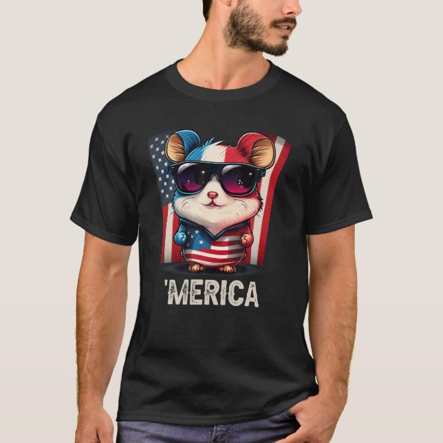 Camiseta 4 de julio Patriotic Hamster Merica T Shirt (Anverso)
