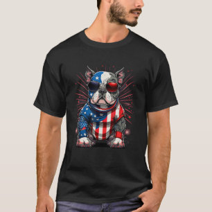 Camiseta 4 de julio Patriótico Americano Bully Dog Bandera