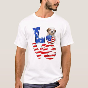 Camiseta 4 De Julio Patriótico AMOR Teddy Bear Perro Americ