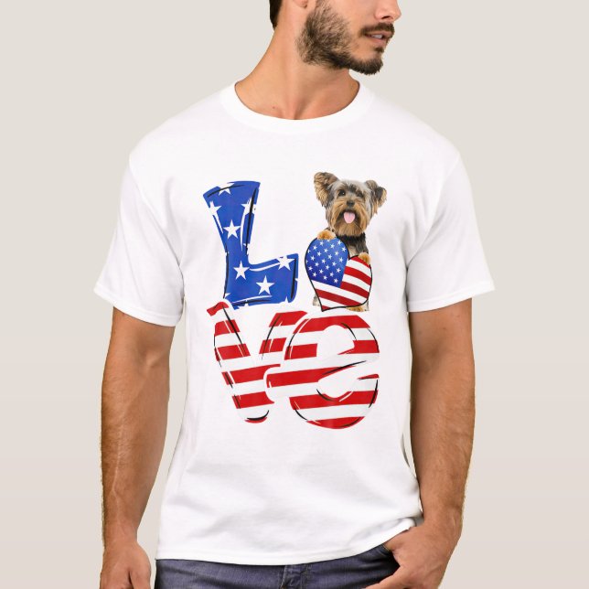 Camiseta 4 De Julio Patriótico AMOR Yorkshire Terrier Ameri (Anverso)