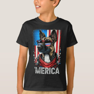 Camiseta 4 De Julio Patriótico Belga Malinois Dog Merica