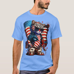 Camiseta 4 de julio Patriótico Bengala Tigre Bandera de Est