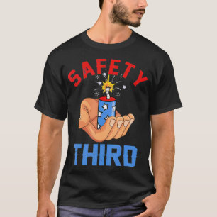 Camiseta 4 de julio Patriótico Fireworks Safety Third Mens