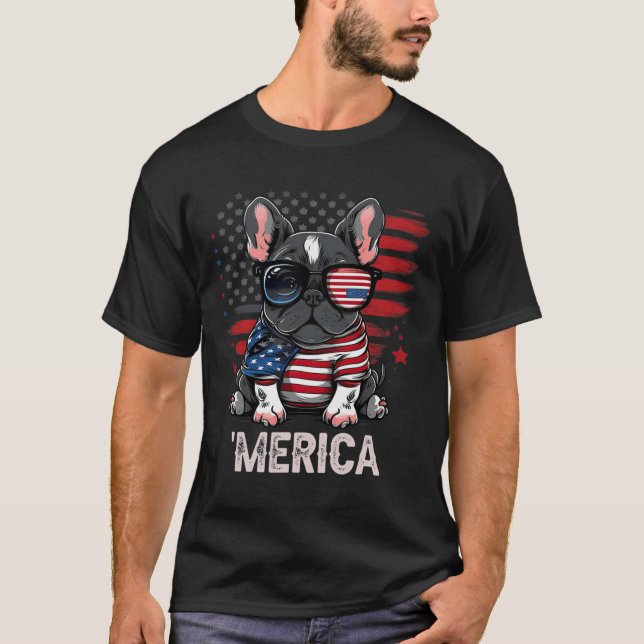 Camiseta 4 De Julio Patriótico Frenchie Dog Merica (Anverso)