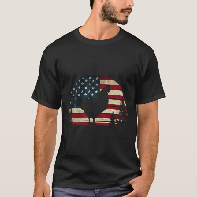 Camiseta 4 De Julio Patriótico Pollo Bandera Estadounidense (Anverso)