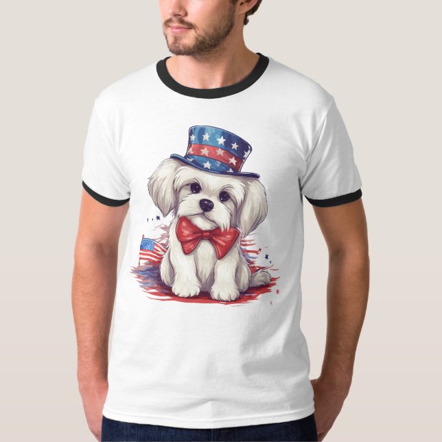 Camiseta 4 de julio Perro de cachorro blanco con 43568 (Anverso)
