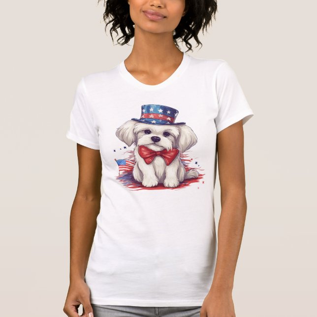 Camiseta 4 de julio Perro de cachorro blanco con 43568 (Anverso)