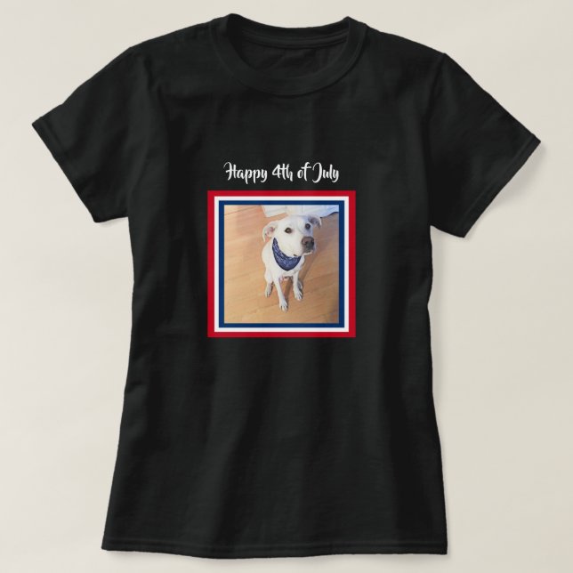 Camiseta 4 de julio Perro de cachorro blanco, rojo, blanco  (Diseño del anverso)