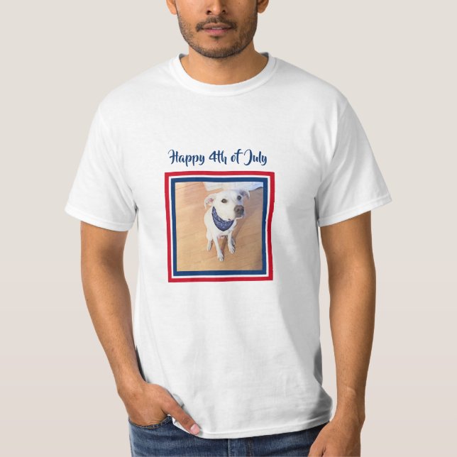 Camiseta 4 de julio Perro de cachorro blanco, rojo, blanco  (Anverso)