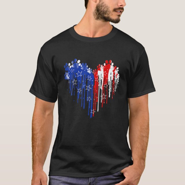 Camiseta 4 De Julio Perro Paw Corazón Pat Bandera Estadouni (Anverso)