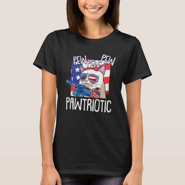 Camiseta 4 De Julio Pew Pew Pawtriotic Cat Patriotic Ameri (Anverso)