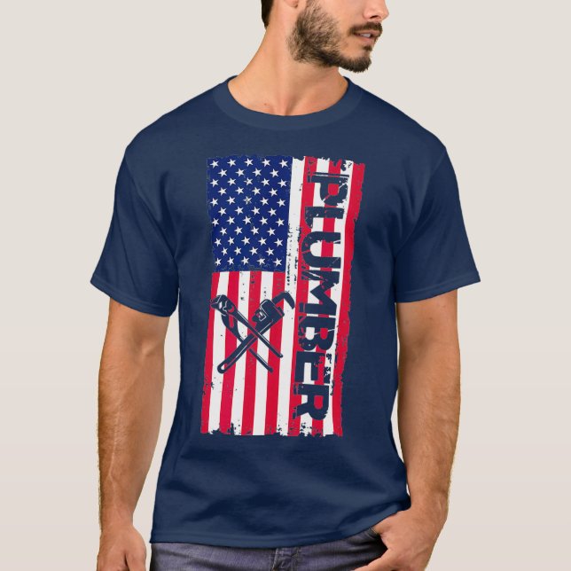 Camiseta 4 de julio Plumber USA Bandera estadounidense Patr (Anverso)