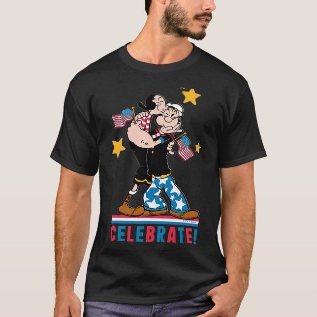 Camiseta 4 de julio Popeye y Olive Oyl Patriótico Su y (Anverso)