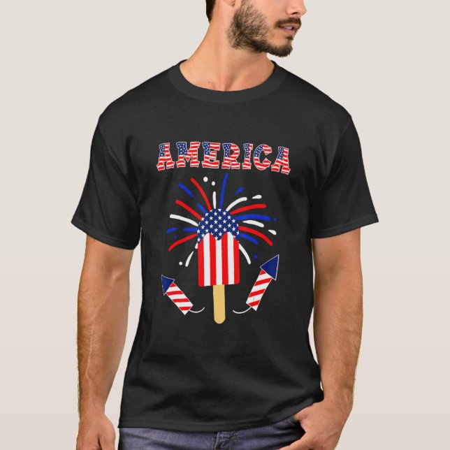 Camiseta 4 De Julio Popsicle Bandera Norteamericana Azul Bl (Anverso)