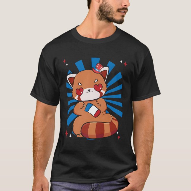 Camiseta 4 De Julio Red Panda Usa Patriotic Ice Cream Anim (Anverso)