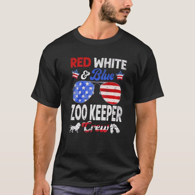 Camiseta 4 De Julio: Red White & Blue Zoo Keeper Crew Ameri (Anverso)