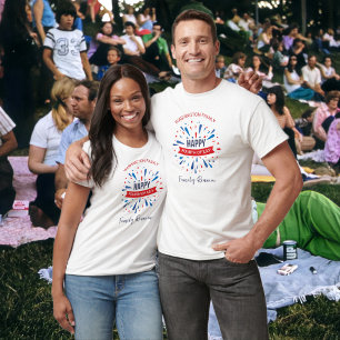 Camiseta 4 de julio Reunión de familias blancas y azules ro
