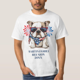 Camiseta 4 de julio Reunión familiar del Bulldog Azul Rojo
