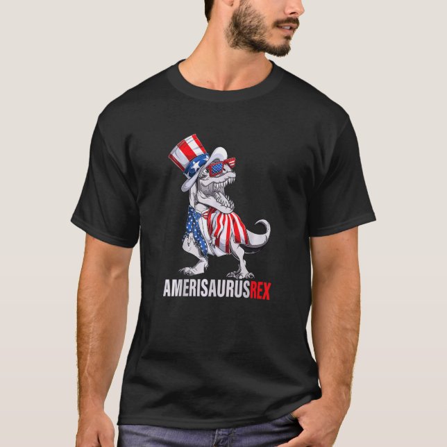 Camiseta 4 De Julio Rex Dinosaur Amerisaurus Rex Niños (Anverso)