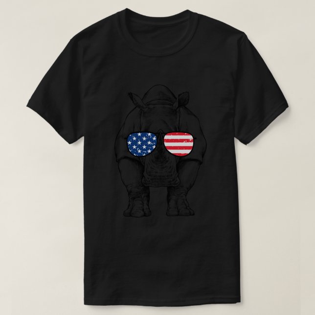Camiseta 4 De Julio Rhino Patriótico Usa Gafas De Sol Améri (Diseño del anverso)