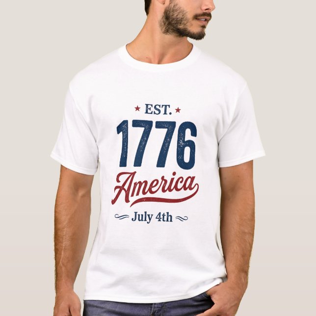 Camiseta 4 de julio rojo blanco y azul  (Anverso)