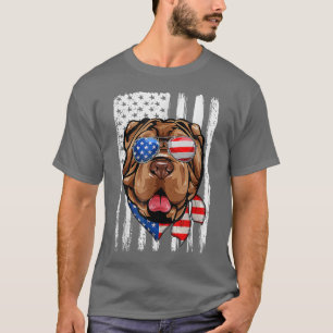 Camiseta 4 De Julio Shar Pei Bandera Estadounidense Perro P