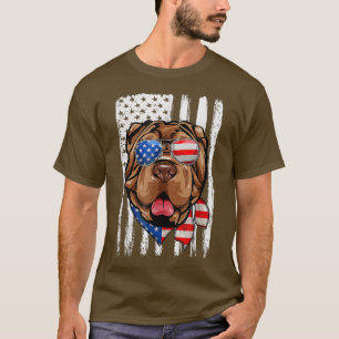 Camiseta 4 De Julio Shar Pei Bandera Estadounidense Perro P