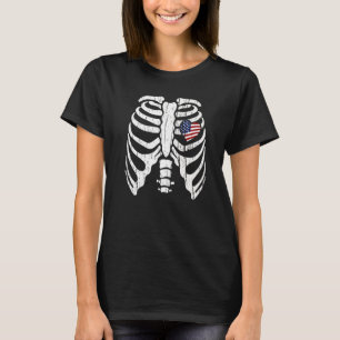 Camiseta 4 De Julio Skeleton Heart Rib Cage X Ray Bandera D