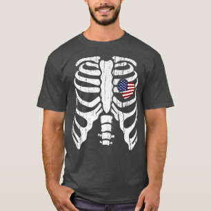 Camiseta 4 De Julio Skeleton Heart Rib Cage XRay Bandera US