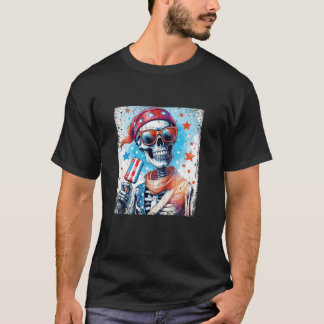 Camiseta 4 De Julio Skeleton Popsicle Gafas De Sol Bandera 