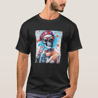 Camiseta 4 De Julio Skeleton Popsicle Gafas De Sol Bandera 