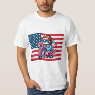 Camiseta 4 De Julio Sloth Flamingo American Flag Fourt