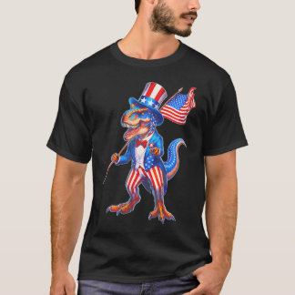 Camiseta 4 De Julio T-Rex Bandera Patriótica Estadounidense