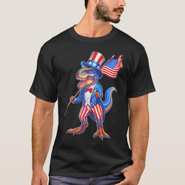 Camiseta 4 De Julio T-Rex Bandera Patriótica Estadounidense (Anverso)