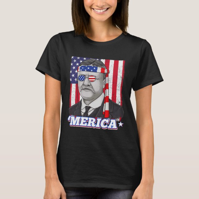 Camiseta 4 De Julio Theodore Roosevelt Merica Patriótica EE (Anverso)