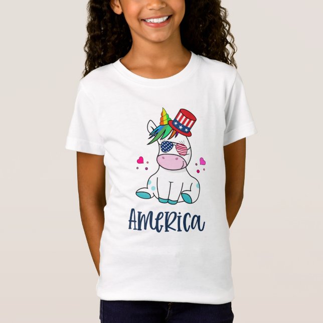 Camiseta 4 de julio Unicornio con gafas solares de bandera  (Anverso)