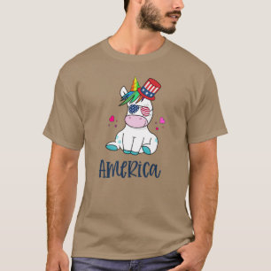Camiseta 4 de julio Unicornio con gafas solares de bandera 