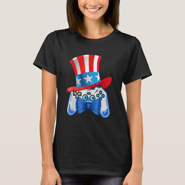 Camiseta 4 De Julio Videojuego Bandera Ee.Uu. Jugar Niños M (Anverso)