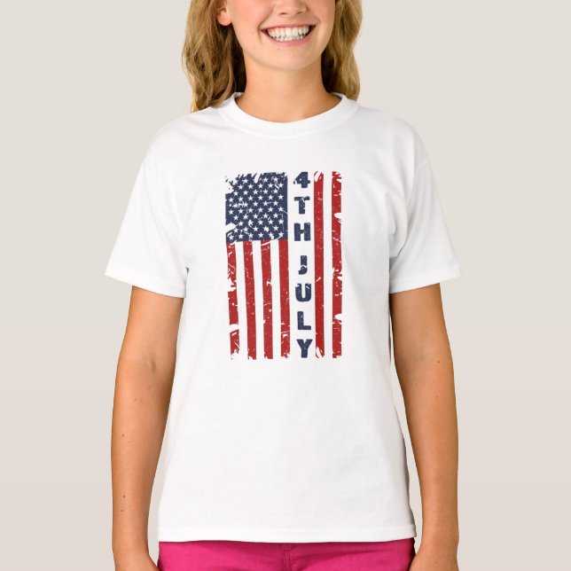 Camiseta 4 de julio y bandera estadounidense rota (Anverso)