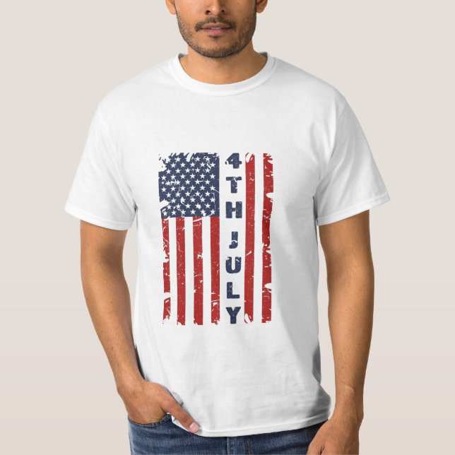 Camiseta 4 de julio y bandera estadounidense rota (Anverso)